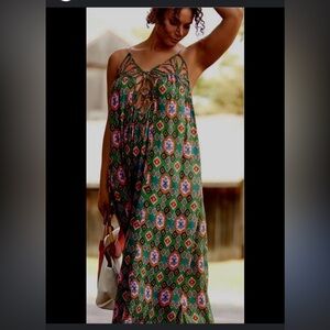 NWT Anthropologie Drama Beach Green Patterned Maxi Dress
